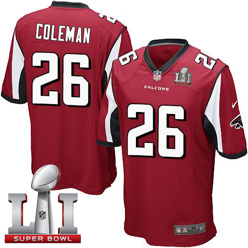 Nike Falcons #26 Tevin Coleman Red Team Color Super Bowl LI 51 Youth Stitched NFL Elite Jersey
